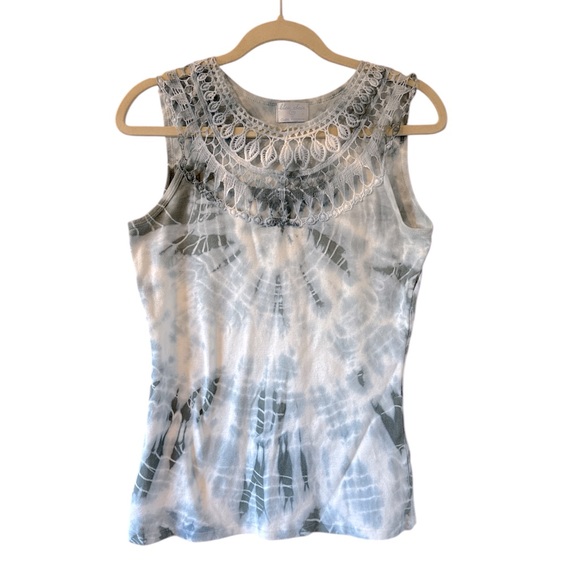 bleu clair Tops - Bleu Clair Women’s Crochet look Collar Sleeveless Tie Dye Shades Of Blue…